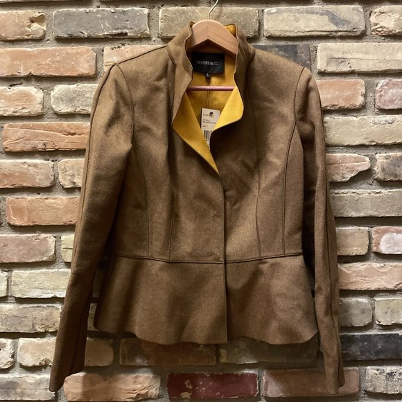 lafayette 148 double faced brown marigold wool peplum jacket nwt 8 mrsp $798